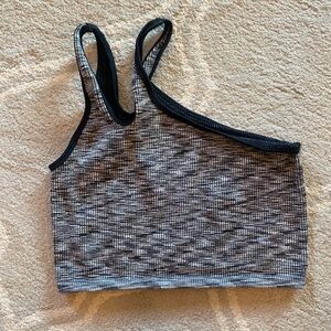 Aerie Black & White One Shoulder Tank Top Large